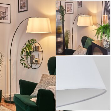 Bassagoda lampa stojąca, lampa podłogowa łukowa chrom, czarny, 1-punktowy, abażur z materiału