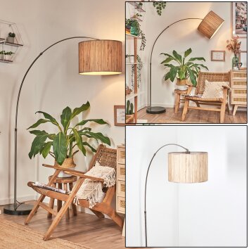 Bongal lampa stojąca, lampa podłogowa łukowa nikiel matowy, czarny, 1-punktowy, abażur materiałowy