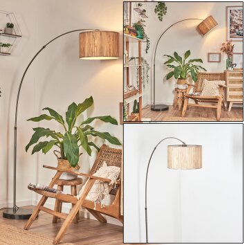 Bongal Lampa stojąca, Lampy łukowe Nikiel matowy, Czarny, 1-punktowy, Klosz z tkaniny