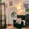 Bassagoda lampa stojąca, lampa podłogowa łukowa mosiądz, czarny, 1-punktowy, abażur z materiału