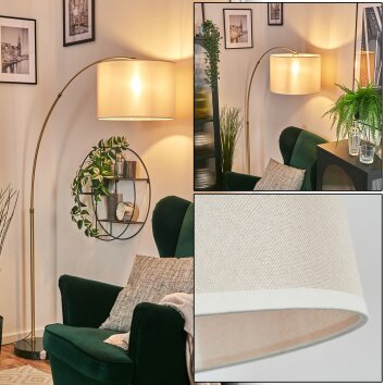 Bassagoda Lampa stojąca, Lampy łukowe Mosiądz, Czarny, 1-punktowy, Klosz z tkaniny