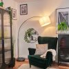 Soungou lampa stojąca, lampa podłogowa łukowa nikiel matowy, czarny, 1-punktowy, abażur materiałowy
