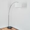 Soungou lampa stojąca, lampa podłogowa łukowa nikiel matowy, czarny, 1-punktowy, abażur materiałowy