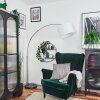 Soungou lampa stojąca, lampa podłogowa łukowa nikiel matowy, czarny, 1-punktowy, abażur materiałowy