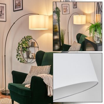 Soungou lampa stojąca, lampa podłogowa łukowa nikiel matowy, czarny, 1-punktowy, abażur materiałowy