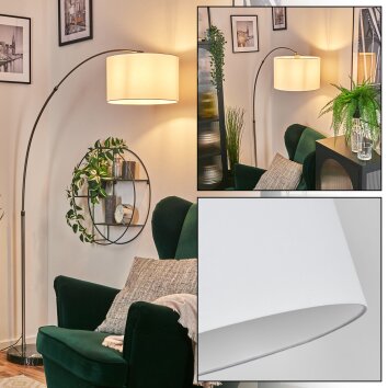 Bassagoda lampa stojąca, lampa podłogowa łukowa nikiel matowy, czarny, 1-punktowy, abażur z materiału