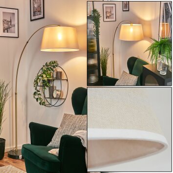 Bassagoda Lampa stojąca, Lampy łukowe Mosiądz, Czarny, 1-punktowy, Klosz z tkaniny