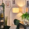 Bassagoda lampa stojąca, lampa podłogowa łukowa mosiądz, czarny, 1-punktowy, abażur materiałowy