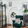 Soungou lampa stojąca, lampa podłogowa łukowa mosiądz, czarny, 1-punktowy, abażur z materiału
