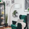 Soungou lampa stojąca, lampa podłogowa łukowa mosiądz, czarny, 1-punktowy, abażur z materiału