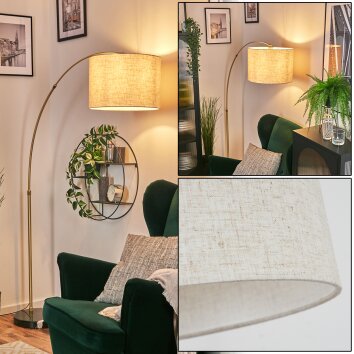 Bassagoda Lampa stojąca, Lampy łukowe Mosiądz, Czarny, 1-punktowy, Klosz z tkaniny