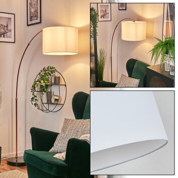 Bassagoda lampa stojąca, lampa podłogowa łukowa miedziany, czarny, 1-punktowy, abażur materiałowy