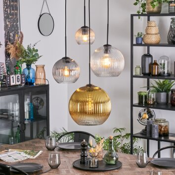 Koyoto lampa wisząca, kula świetlna, lampa wisząca kaskadowa bursztynowy, złoty, przezroczysty, przydymiony, 4-punktowe