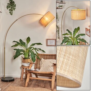 Sabadim lampa stojąca, lampa podłogowa łukowa mosiądz, czarny, 1-punktowy, abażur materiałowy