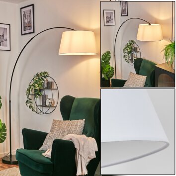 Bassagoda lampa stojąca, lampa podłogowa łukowa czarny, 1-punktowy, abażur materiałowy