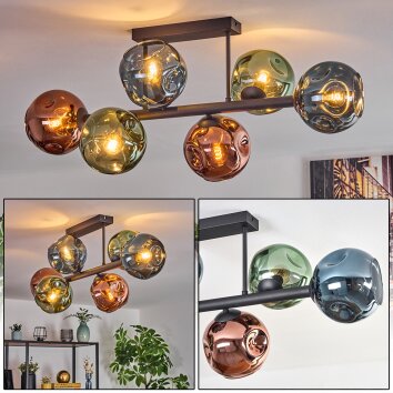 Ripoll lampa sufitowa, kula świetlna niebeieski, zielony, miedziany, 6-punktowe