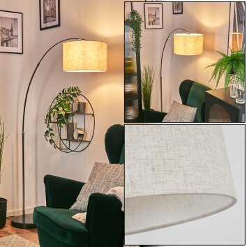 Bassagoda lampa stojąca, lampa podłogowa łukowa chrom, czarny, 1-punktowy, abażur z materiału