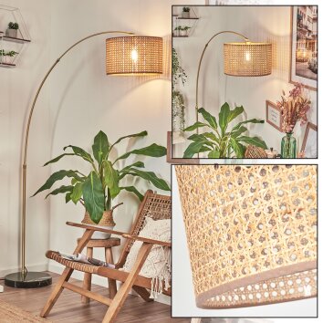 Barcos Lampa stojąca, Lampy łukowe Mosiądz, Czarny, 1-punktowy, Klosz z tkaniny