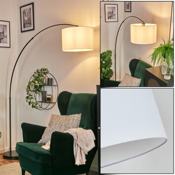 Soungou lampa stojąca, lampa podłogowa łukowa chrom, czarny, 1-punktowy, abażur z materiału