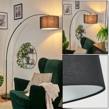 Bassagoda lampa stojąca, lampa podłogowa łukowa chrom, czarny, 1-punktowy, abażur materiałowy