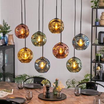Ripoll lampa wisząca, kula świetlna, lampa wisząca niebeieski, złoty, zielony, miedziany, 8-punktowe