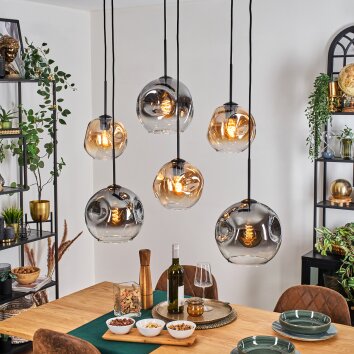 Ripoll Lampa wisząca, Kula świetlna, Lampa wisząca W kolorze bursztynu, Przezroczysty, Przydymiony, 6-punktowe