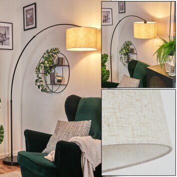 Bassagoda lampa stojąca, lampa podłogowa łukowa czarny, 1-punktowy, abażur z materiału