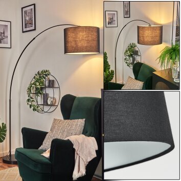 Bassagoda lampa stojąca, lampa podłogowa łukowa chrom, czarny, 1-punktowy, abażur materiałowy