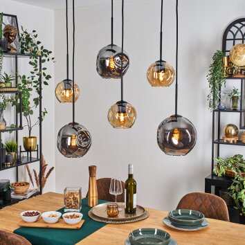 Ripoll Lampa wisząca, Kula świetlna, Lampa wisząca W kolorze bursztynu, Przydymiony, 6-punktowe