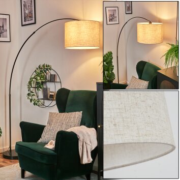 Bassagoda lampa stojąca, lampa podłogowa łukowa chrom, czarny, 1-punktowy, abażur z materiału