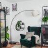 Bassagoda lampa stojąca, lampa podłogowa łukowa chrom, czarny, 1-punktowy, abażur materiałowy