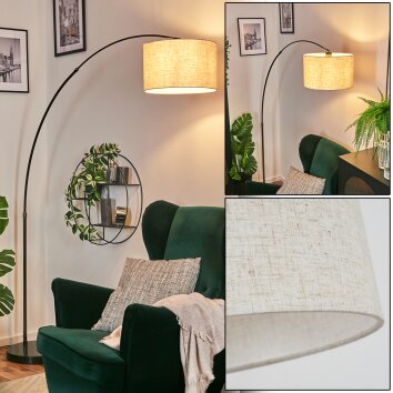 Bassagoda lampa stojąca, lampa podłogowa łukowa chrom, czarny, 1-punktowy, abażur materiałowy