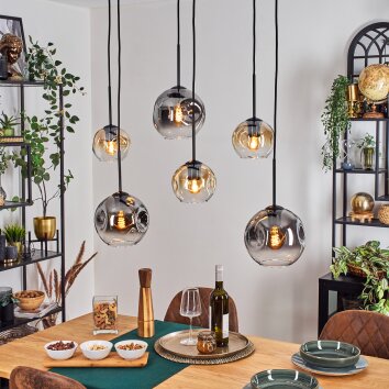 Ripoll Lampa wisząca, Kula świetlna, Lampa wisząca W kolorze bursztynu, Przezroczysty, Przydymiony, 6-punktowe