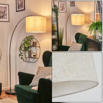 Bassagoda Lampa stojąca, Lampy łukowe Chrom, Czarny, 1-punktowy, Klosz z tkaniny