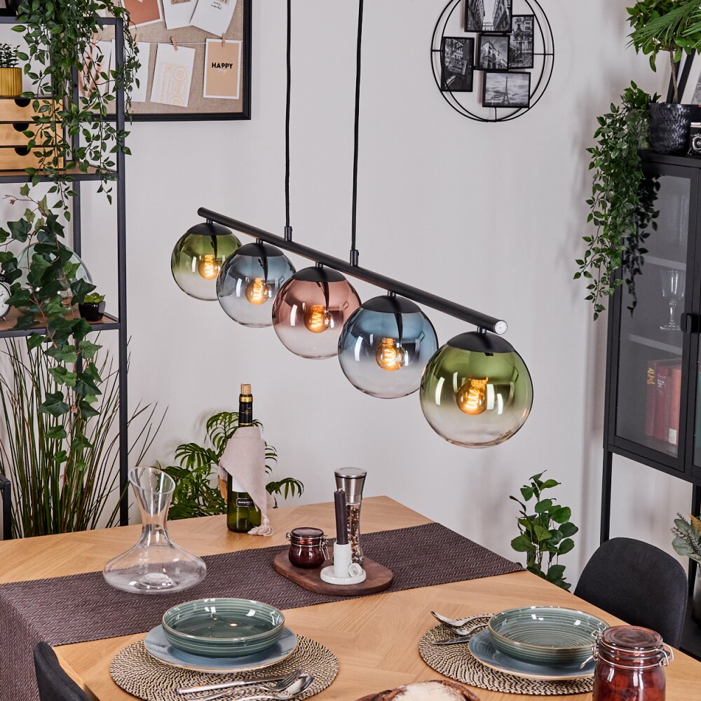 Gastor Lampa wisząca, Kula świetlna, Lampa wisząca Niebeieski, Zielony, Przezroczysty, W kolorze miedzi, 5-punktowe main product photo