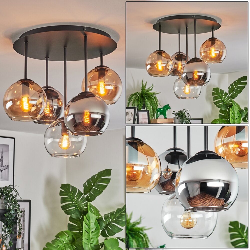 Koyoto Lampa sufitowa, Kula świetlna 37 cm W kolorze bursztynu, Chrom, Przezroczysty, Przydymiony, 5-punktowe main product photo
