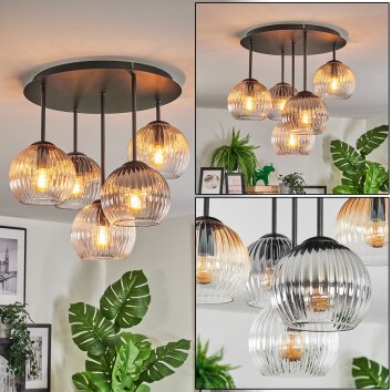 Koyoto lampa sufitowa, kula świetlna 45 cm bursztynowy, przezroczysty, przydymiony, 5-punktowe