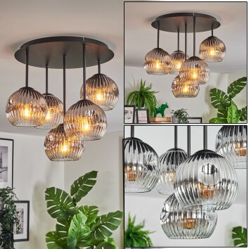 Ripoll lampa sufitowa, kula świetlna chrom, przezroczysty, przydymiony, 5-punktowe