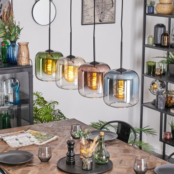 Lauden lampa wisząca, lampa wisząca bursztynowy, niebeieski, zielony, przezroczysty, miedziany, 4-punktowe