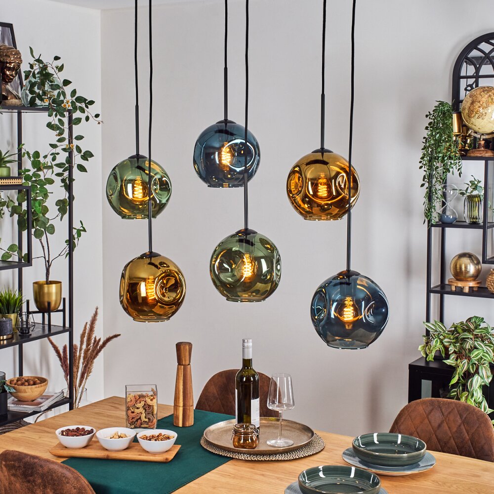 Ripoll Lampa wisząca, Kula świetlna, Lampa wisząca Niebeieski, Złoty, Zielony, 6-punktowe main product photo