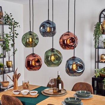 Ripoll Lampa wisząca, Kula świetlna, Lampa wisząca Niebeieski, Zielony, W kolorze miedzi, 6-punktowe
