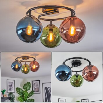 Gastor Lampa sufitowa, Kula świetlna 37 cm Niebeieski, Zielony, W kolorze miedzi, 3-punktowe Gastor Lampa sufitowa, Kula świetlna 37 cm Niebeieski, Zielony, W kolorze miedzi, 3-punktowe