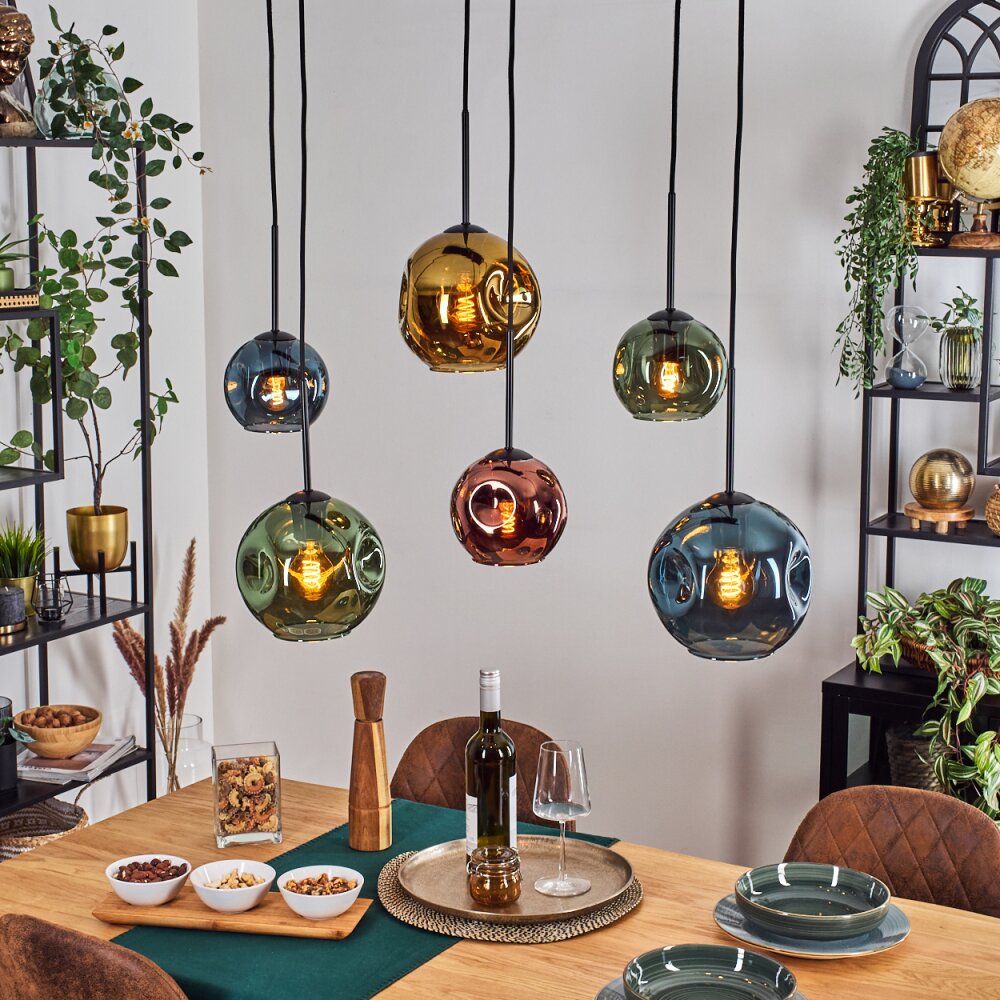 Ripoll Lampa wisząca, Kula świetlna, Lampa wisząca Niebeieski, Złoty, Zielony, W kolorze miedzi, 6-punktowe main product photo