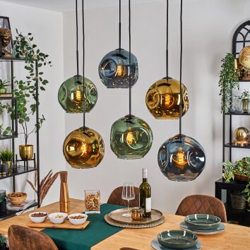 Ripoll Lampa wisząca, Kula świetlna, Lampa wisząca Niebeieski, Złoty, Zielony, 6-punktowe