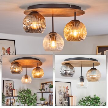 Ripoll lampa sufitowa, kula świetlna brązowy, wygląd drewna, czarny, 3-punktowe