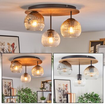Ripoll lampa sufitowa, kula świetlna brązowy, wygląd drewna, czarny, 3-punktowe