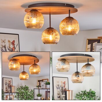 Ripoll Lampa sufitowa, Kula świetlna Brązowy, Wygląd drewna, Czarny, 3-punktowe Ripoll Lampa sufitowa, Kula świetlna Brązowy, Wygląd drewna, Czarny, 3-punktowe