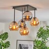 Koyoto lampa sufitowa, kula świetlna bursztynowy, chrom, przydymiony, 5-punktowe