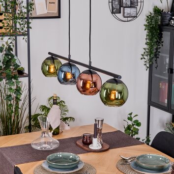 Koyoto lampa wisząca, kula świetlna, lampa wisząca niebeieski, zielony, miedziany, 4-punktowe