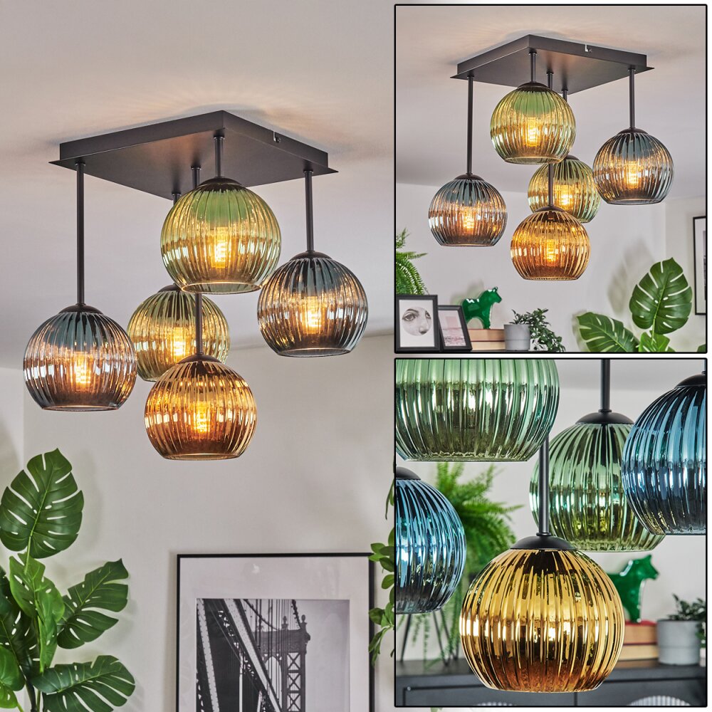 Koyoto Lampa sufitowa, Kula świetlna Niebeieski, Złoty, Zielony, 5-punktowe main product photo